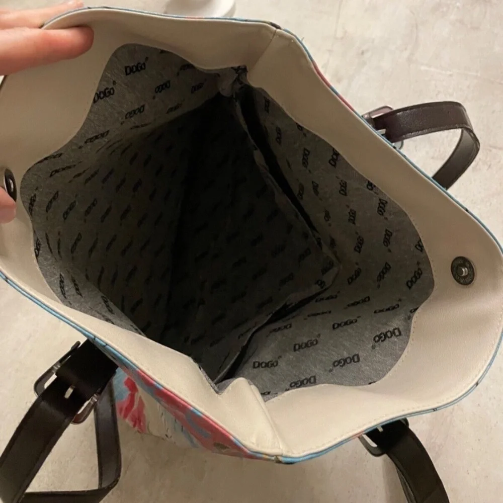 DOGO Vegan Leather Tote Bag; Hummingbird/Cherry‎ Blossoms; long straps